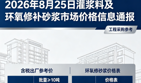 平远2026年8月25日灌浆料及环氧修补砂浆市场价格信息通报